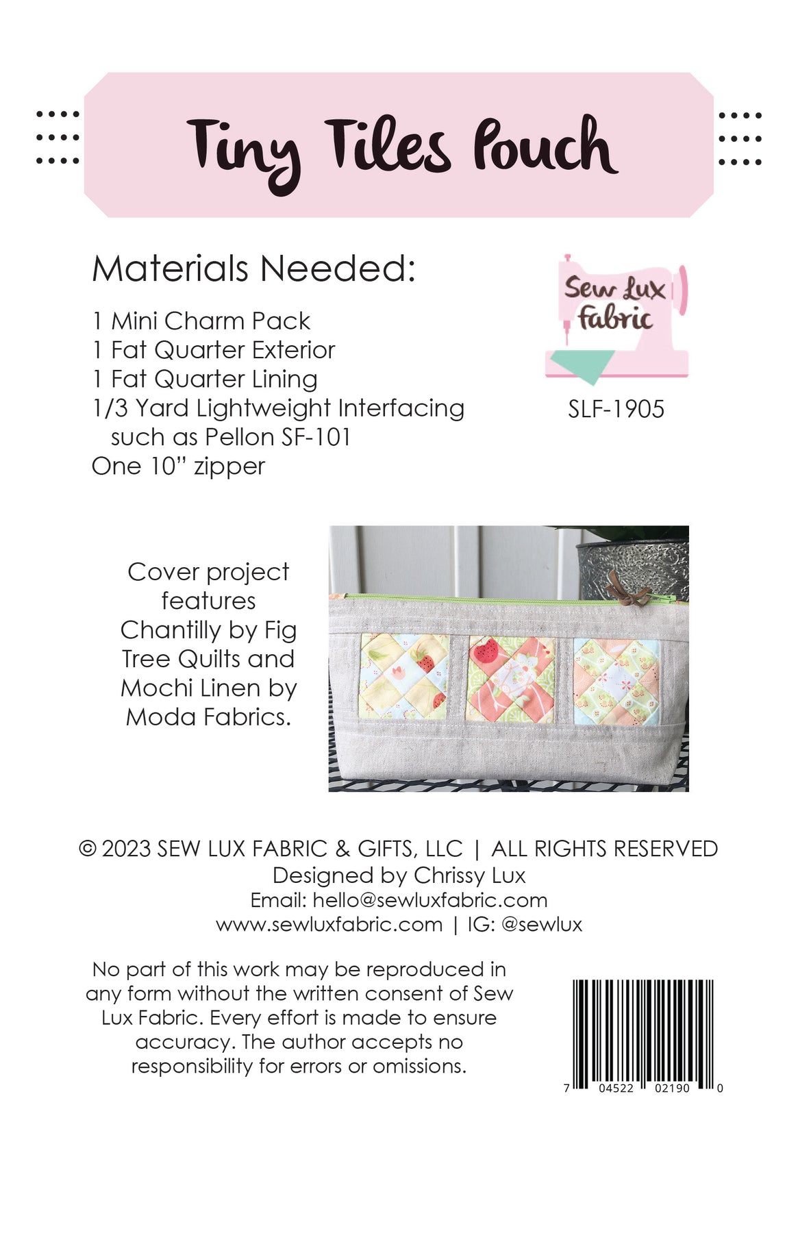 Tiny Tiles Pouch Pattern - PAPER