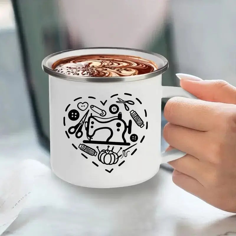 12oz Enamel Sewing Machine with Heart Coffee Mug