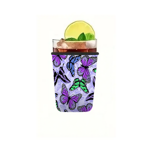 Purple Butterflies Print Insulated Cup Sleeve (hot & cold)