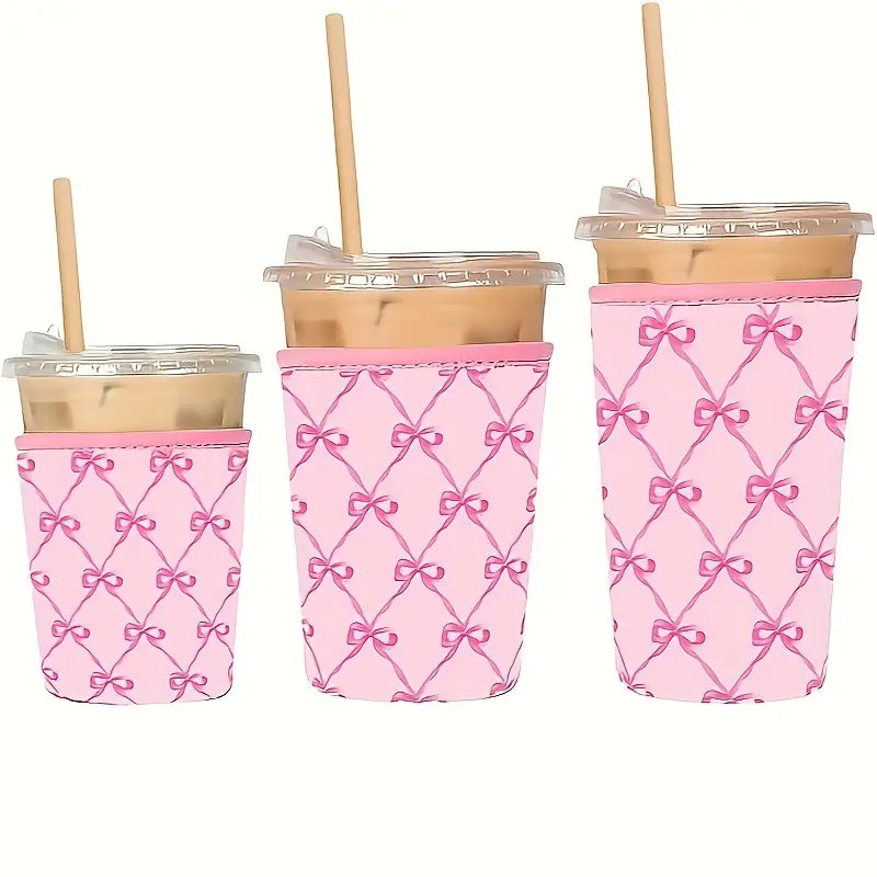 Pink Bows Print Insulated Cup Sleeve (hot & cold)