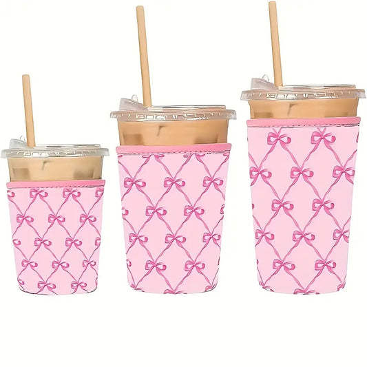 Pink Bows Print Insulated Cup Sleeve (hot & cold)