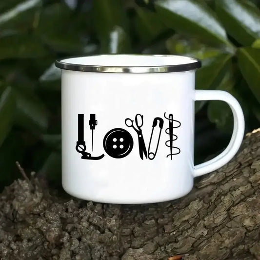 12oz Enamel "LOVE" Sewing Notions Coffee Mug
