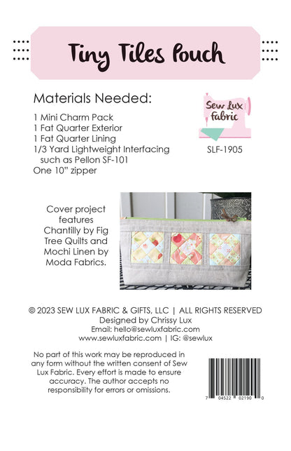 Tiny Tiles Pouch Pattern - PAPER
