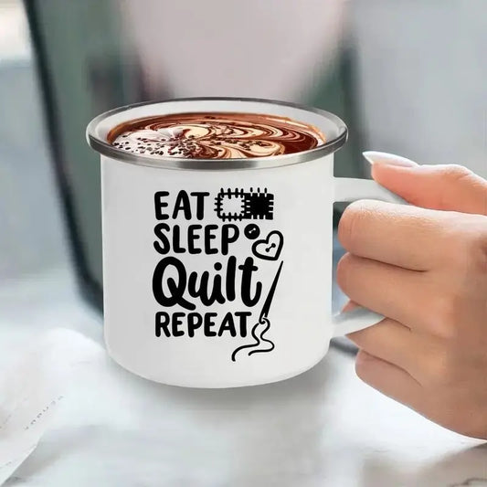 12oz Enamel "Eat, Sleep, Quilt, Repeat" Coffee Mug
