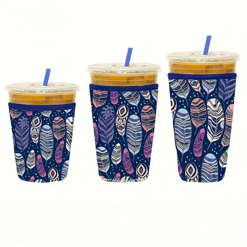 Blue Feathers Print Insulated Cup Sleeve (hot & cold)