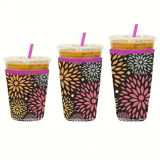 Retro Flowers Print Insulated Cup Sleeve (hot & cold)