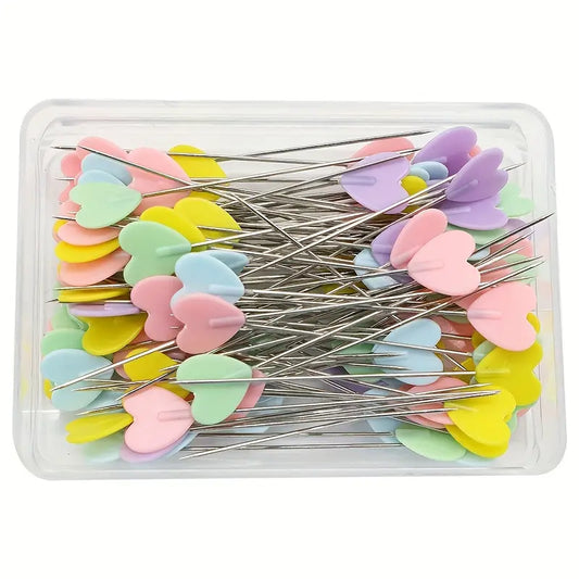 50pcs Assorted Colors Heart-Shaped Flat Head Pins