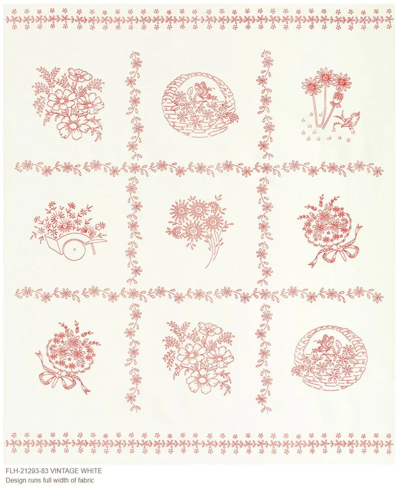 Daisy's Redwork Plus Panel By Debbie Beaves For Robert Kaufman